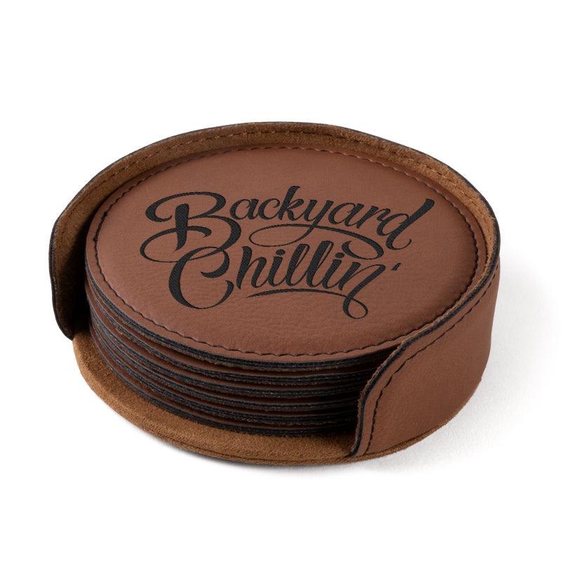 Leatherette Coaster Backyard Chillin' Logo
